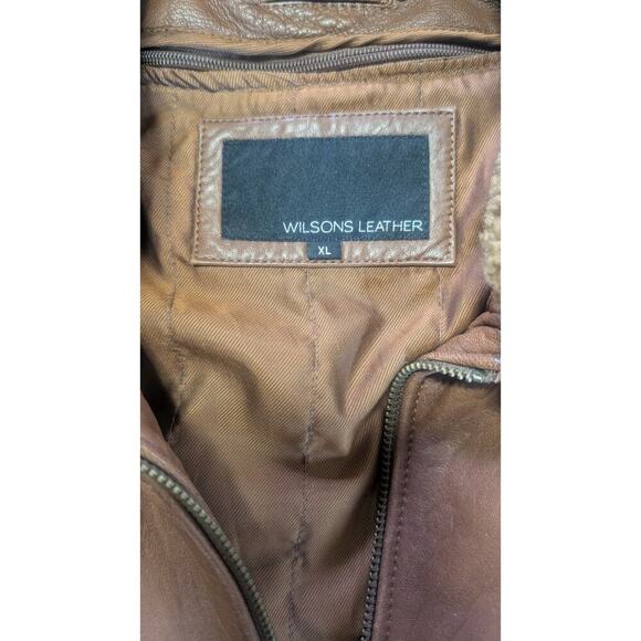 Vintage Brown Wilson's Leather Bomber Jacket with Faux Shearling Collar - XL - Picture 7 of 14